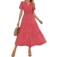 thumbnail image 1 of Vestido midi ZESICA casual de verano de manga corta con cuello en V para mujer, 1 of 9