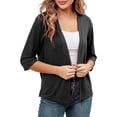 thumbnail image 2 of Lixiuxyad Womens Open Front Cardigan Women's Lightweight Cardigan Elegant Sun Knit Sweater Soft Loose Fit Casual Cover Up Outerwear Comfortable Stretchy Sleeve,Black, 2 of 5