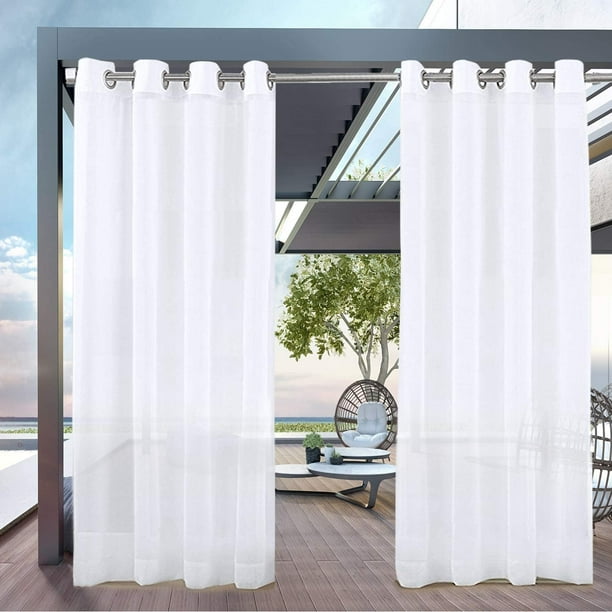 White Patio Sheer Curtains Grommet Top Outdoor Curtains For Patio Waterproof White Sheer Drapes For Balcony Porch Lanai 52 Inches Wide By 108 Inches Long 1 Piece Walmart Com Walmart Com