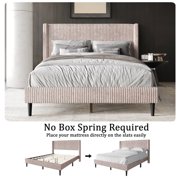 Castle Place Modern Wingback Corduroy Velvet Upholstered Twin Platform Bed, Black