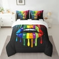 thumbnail image 2 of Manfei Graffiti Lip Twin Bedding Sets 7-Piece for Teen, Rainbow Sequin Print Bedding Comforter Set, Modern Fashion Sheet Sets, Lightweight Room Decor, 2 of 7