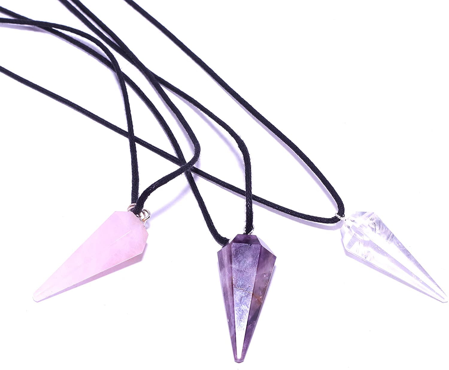 Gemstones Amethyst Quartz Crystal Healing Dowsing Chakra Chain Pendant Pendulum 