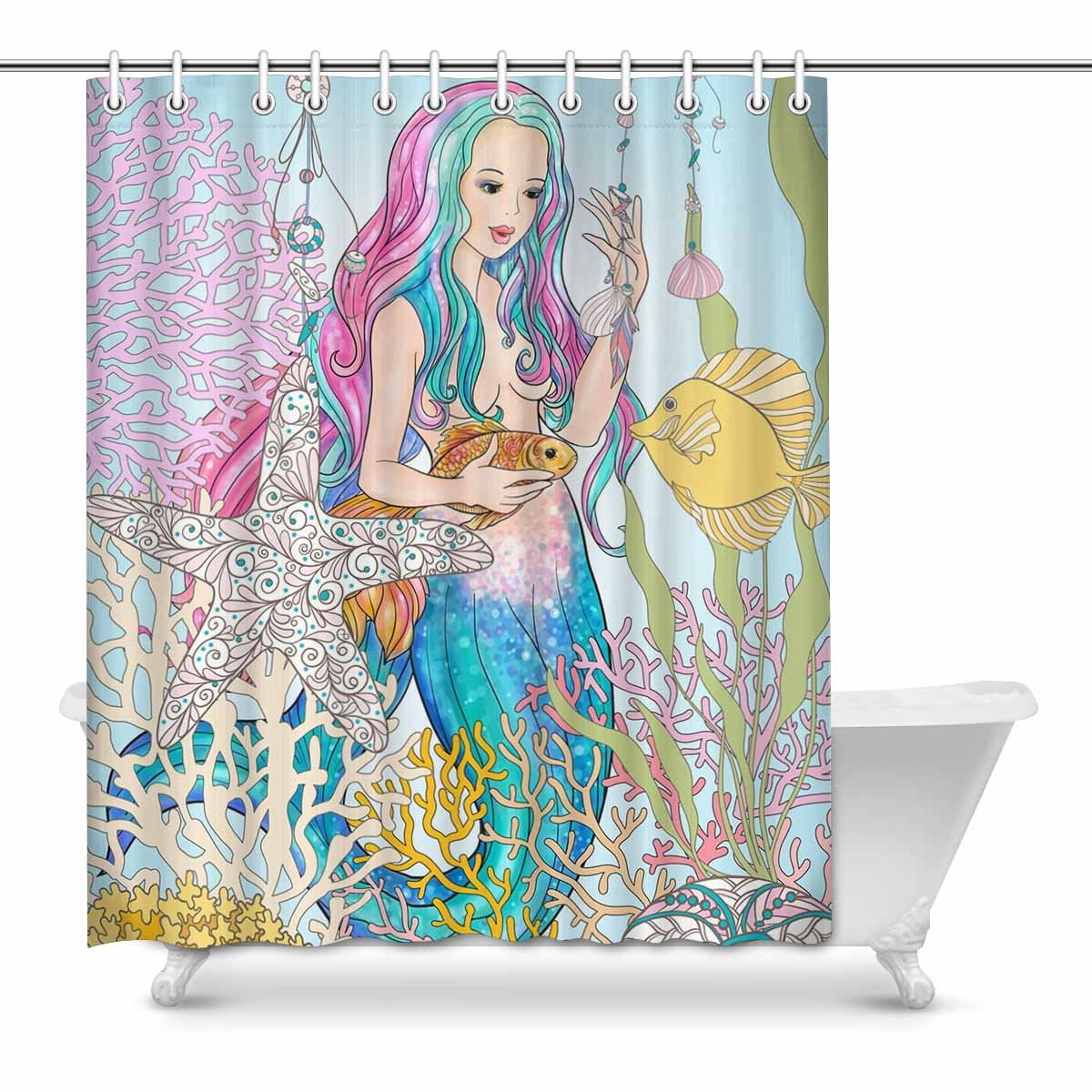 MKHERT-Cartoon-Mermaid-with-Gold-Fish-in-Underwater-World-...