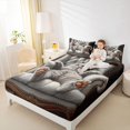 thumbnail image 3 of Manfei Cartoon Kitten Queen Sheets, Kawaii Pet Animal Queen Sheet Sets, Gray, 4 Pieces, 1 Flat Sheet, 1 Fitted Sheet and 2 Pillowcases, 3 of 6