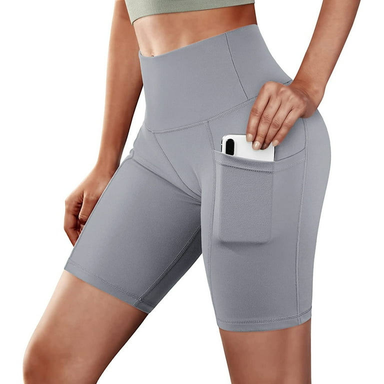 RKZDSR Women's 6/8 Biker Shorts, High Waist Yoga Shorts with Pockets, Gym  Workout Spandex Shorts Basic Slip Compression Workout Leggings Gray XL 