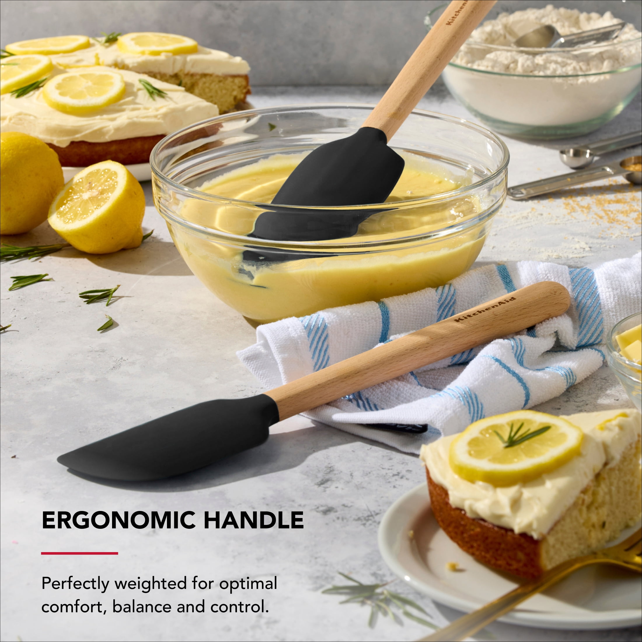 KitchenAid 2-Piece Silicone Mixing Spatula and Scraper Set for Cooking, Black