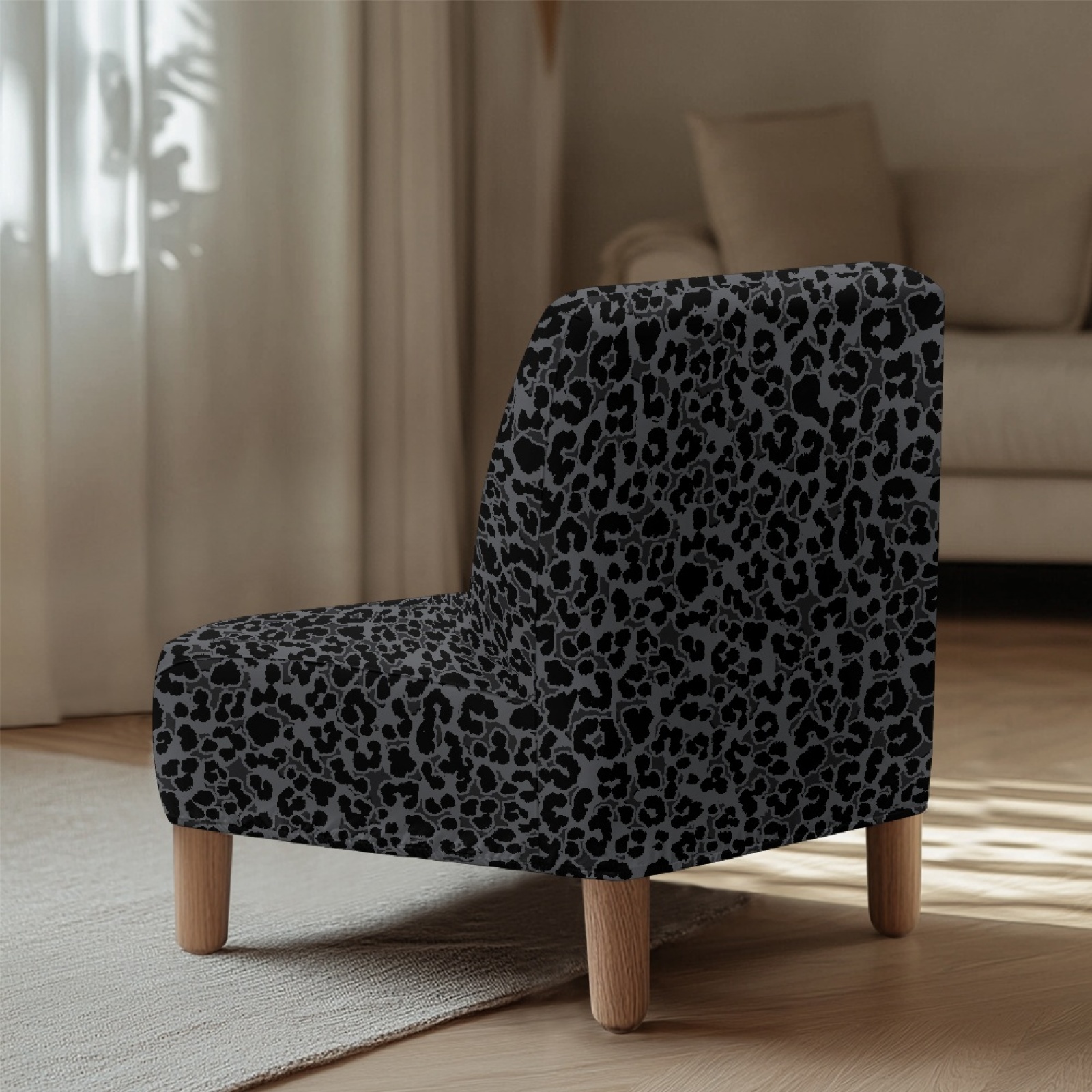 ZIATUBLES Armless Accent Chair Cover Stretch Soft Accent Chair Slipcover Non-Slip Spandex Couch Cover Machine Washable Chair Decor Protector Cover for Living Dining Room, Black Leopard Print