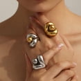 thumbnail image 3 of Round Ball Chunky Gold Ring for Women Layered Statement Ring Exaggerated Oval Thick Dome Finger Band Geometric Stackable Rings Comfort Fit, 3 of 10