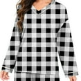 thumbnail image 7 of Fengactive Women's 2-Piece Checkered Pajama Set Long Sleeve V-Neck Top with Contrast Trim and Loose Pants Lounge Sleepwear, 7 of 7