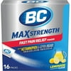 BC MAX Strength Fast Pain Relief Powder, Lemonade Flavor Aspirin and Acetaminophen Dissolve Packs, 16 Count