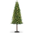 thumbnail image 2 of IDEALHOUSE, 7.5FT, Green, Slim Pencil Artificial Christmas Tree, Pre-Lit, Space-Saving Design, Warm White Bulbs, Metal Stand, Holiday Decor, 2 of 8