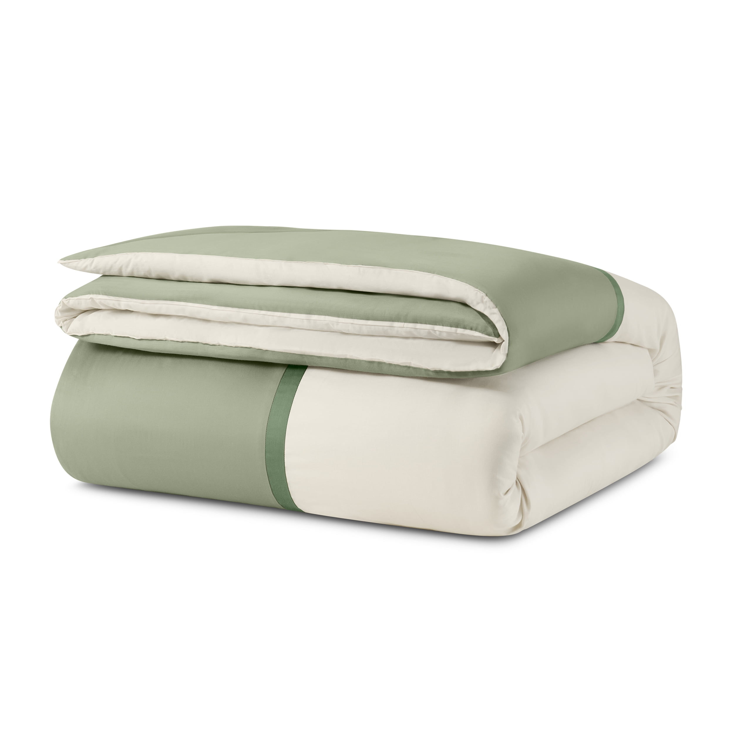 Wamsutta 1846 Cotton Tencel 3-Piece Desert Sage Henley Border Comforter Set, Full/Queen