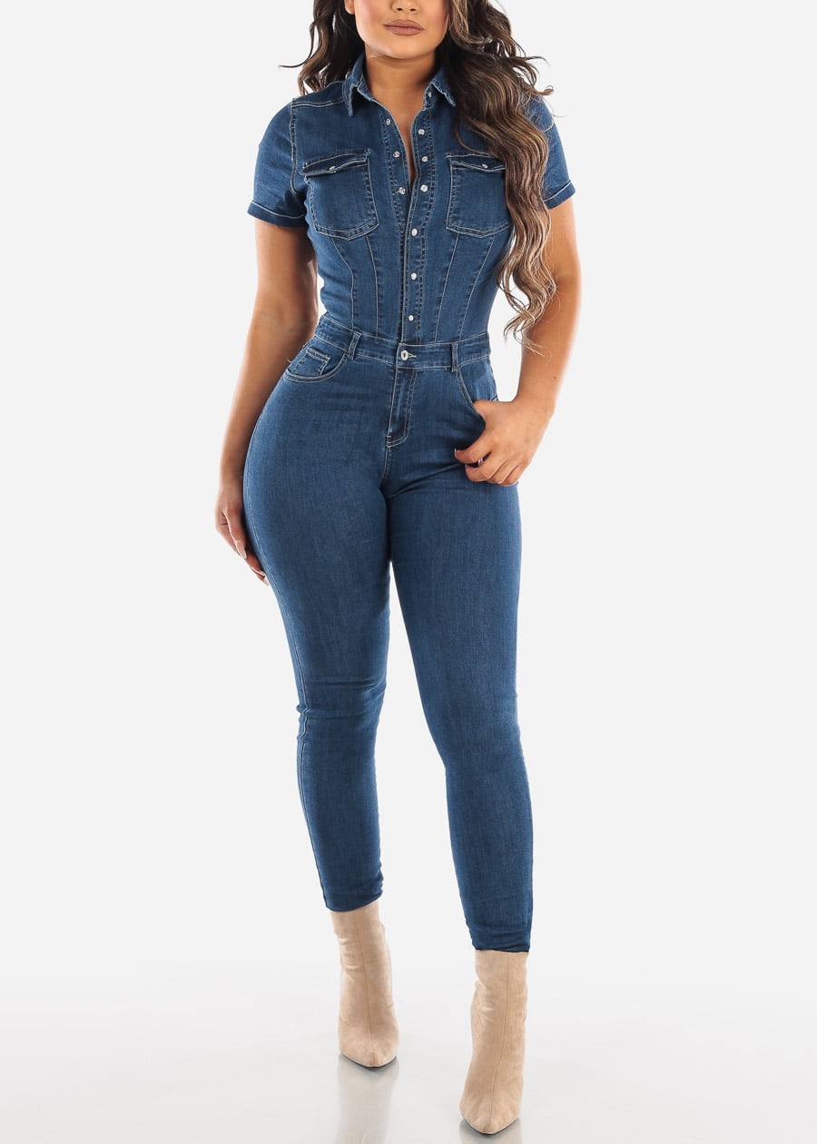 women's short denim jumpsuit