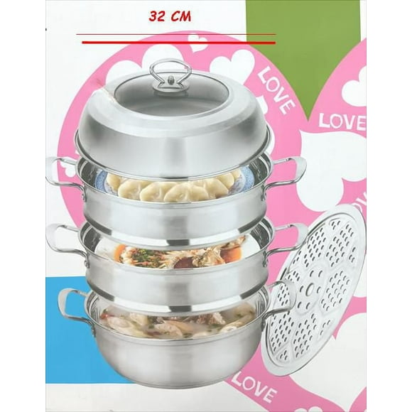 Étuveuse pour conserve à trois niveaux, en acier inoxydable de 26 cm (10.24'’) de diamètre.