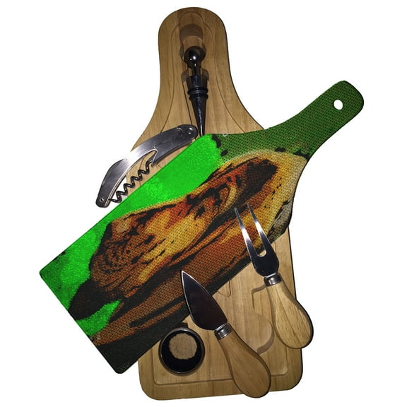 KuzmarK Wine & Cheese Glass Cutting Board Wood Box Gift Set - Bloodhound Comic Strip