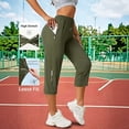 thumbnail image 2 of iHPH7 Women's Gym Workout Capris with Zipper Pockets Quick Dry Athletic Cropped Pants Stretchy Lightweight Running Yoga Trousers Hiking Activewear Army Green M, 2 of 7