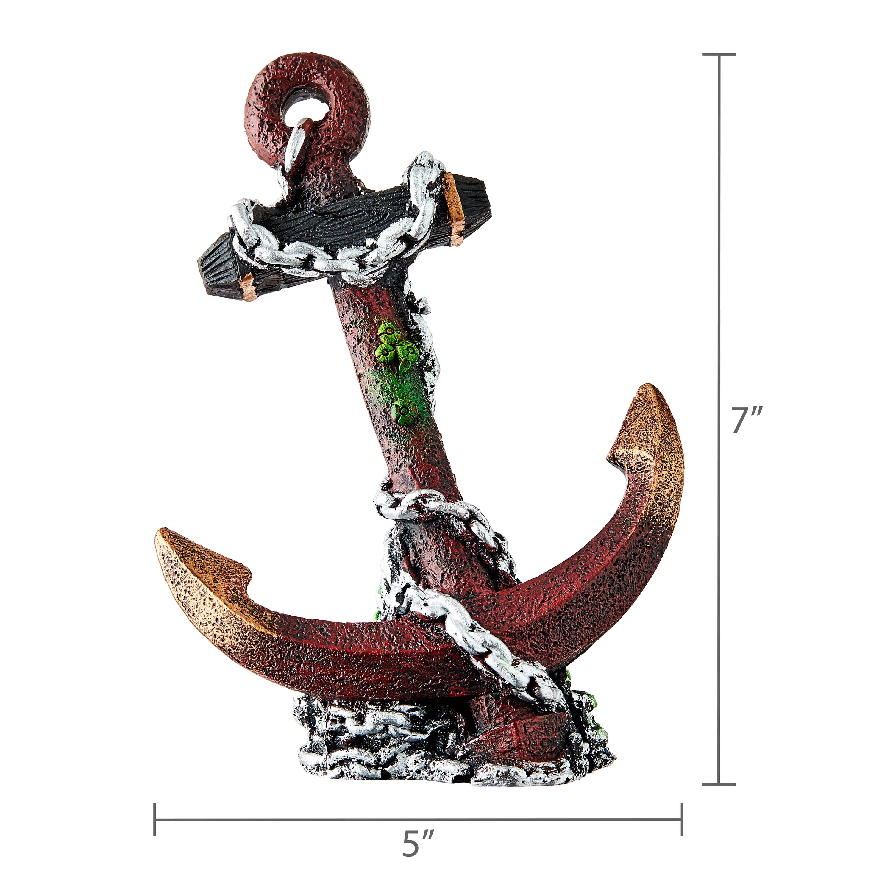 Vibrant Life Chain Anchor Polyresin Aquarium Decor, Bronze/Gold/Silver, 4.5" x 3.5" x 5.75"