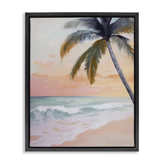 Stupell Industries Tropical Tranquil Sunset & Beach Palm Black Floating Frame Canvas Art, 17 x 21, by Creative Studio