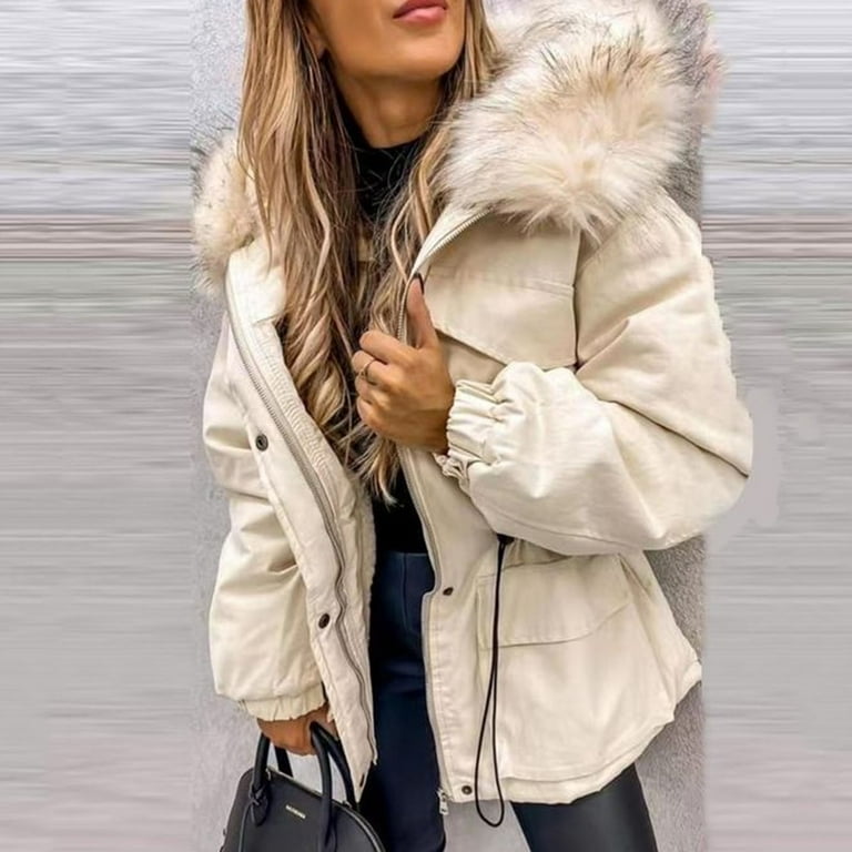 Ladies Jacket Women Zip Up Women Daily Plus Size Winter Coat Lapel Collar Long Sleeve Jacket Vintage Thicken Coat Jacket Warm Hooded Thick Padded