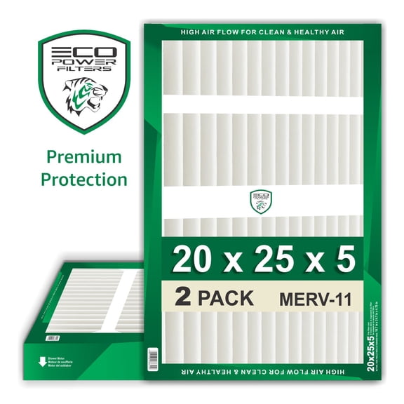 ECO POWER 20x25x5 Air Filter 2 Pack, MERV 11 Pleated Furnace & AC Filter, HVAC Replacement Filter for Household Dust & Airborne Particles.