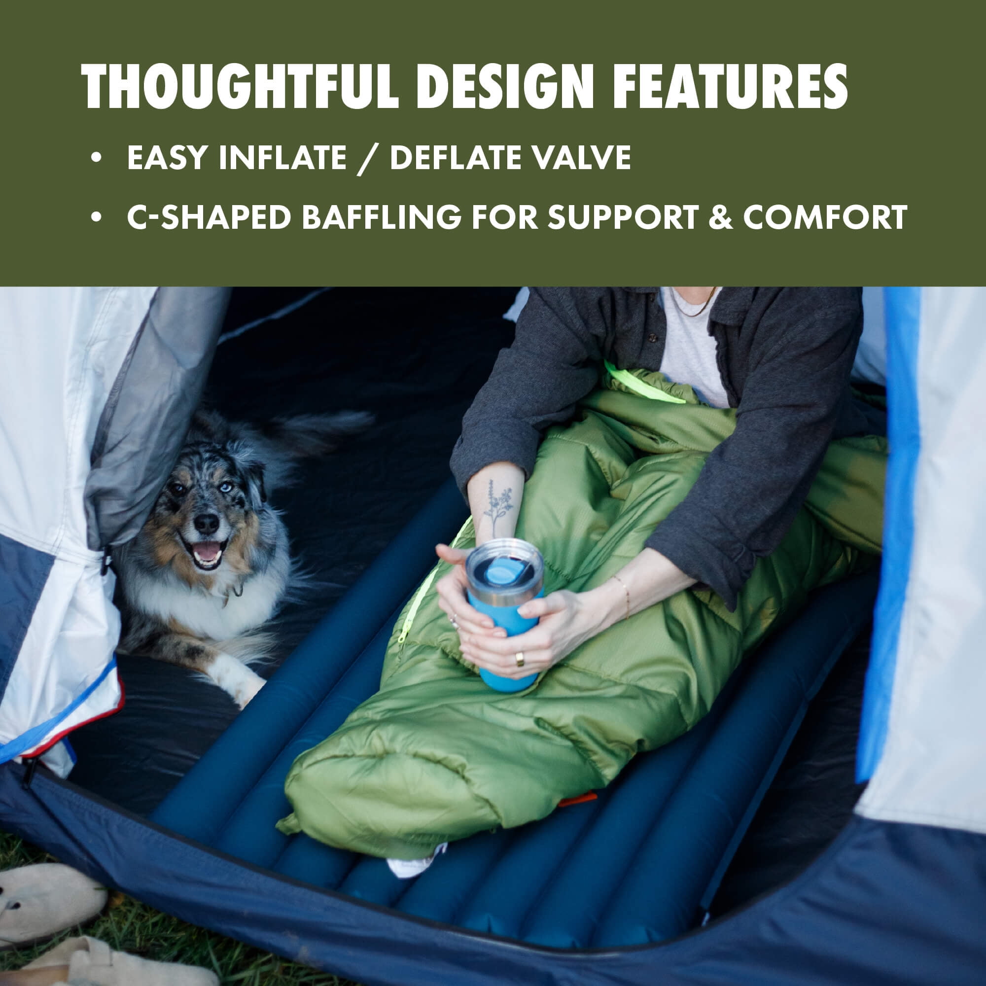 Ozark Trail Adult Inflatable Camp Sleeping Pad - Blue, Size 78"L x 25"W x 3.5"H