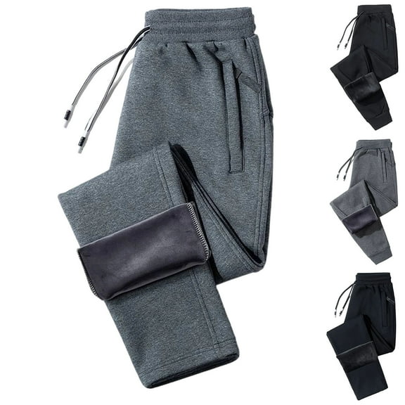 HKYNLAG Mens Sweatpants Winter Fleece Lined Thermal Jogger Pants Drawstring with Zipper Pockets Lightweight Athletic Pants Light Gray 3XL