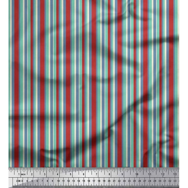Soimoi Tissu Viscose Georgette Bleu à Rayures Verticales Colorées au Mètre 42 Pouces de Large