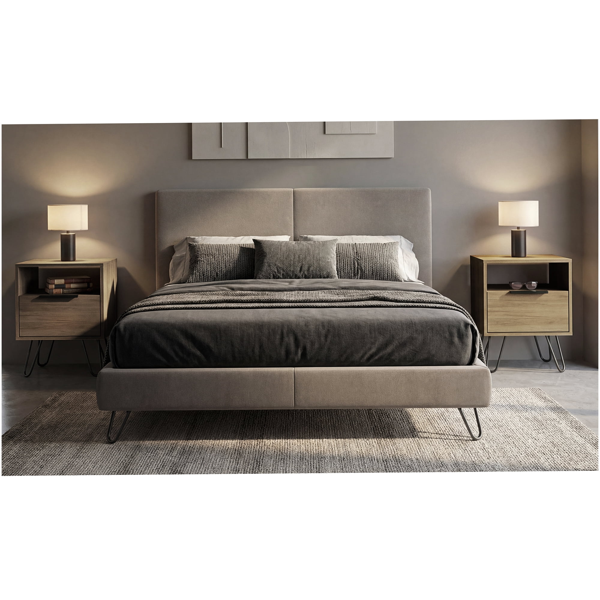 Bedroom Nightstand 1 drawer Storage with Beige Color and Particle Board Construction for Home Practical Design