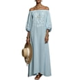 thumbnail image 3 of TaTaai Women's Off-Shoulder Embroidered Maxi Dress with Puff Sleeves, Loose Flowy Fit, and Boho Summer Style Gift, 3 of 6
