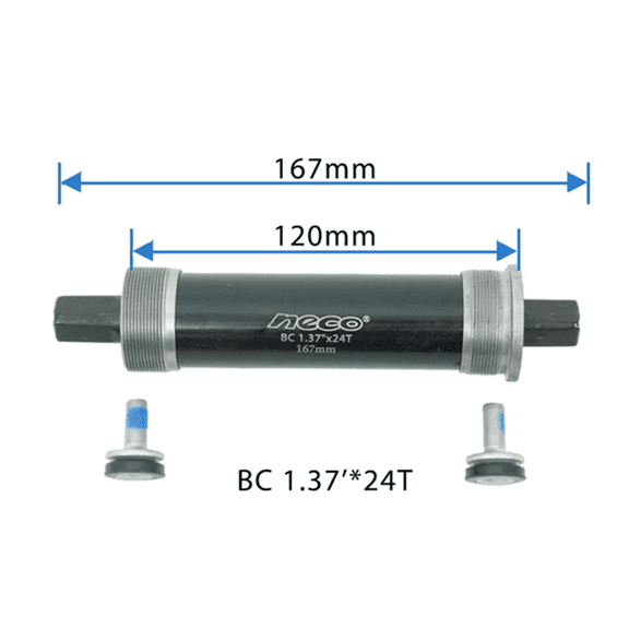 Tracer  1.37"*24T Bicycle Bottom Bracket, 120mm Shell Width, 167mm Axle Length, 1-speed, for Fat Bike, Black
