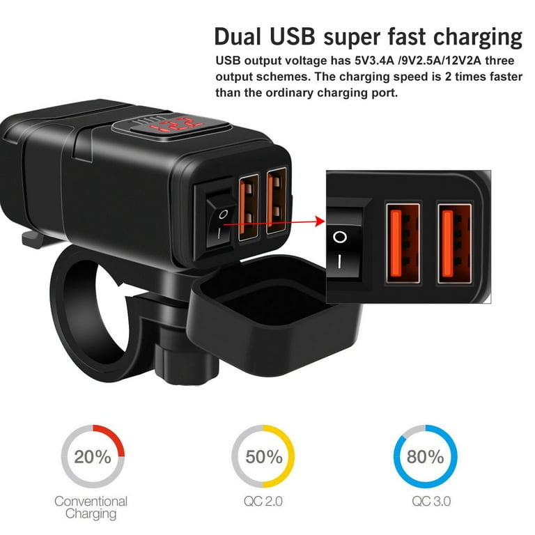 Dual USB port, motorcycle, handlebar, Oxford Weatherproof Dual Port USB  Charger (5V 2A) -  - motorcycle store