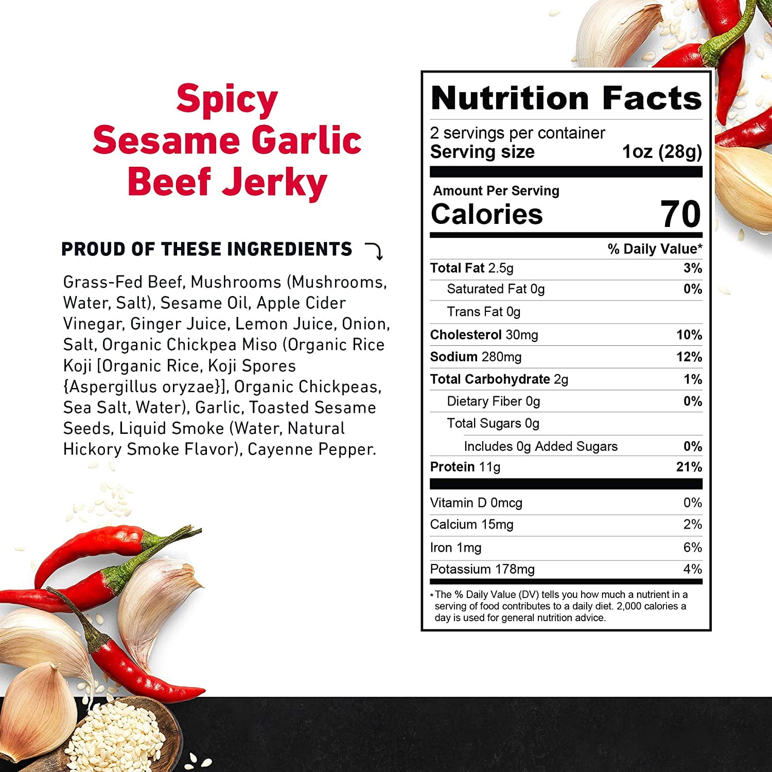 Country Archer - Beef Jerky Spicy Sesame Garlic Zero 2 Ounces Pack of 12