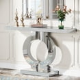 thumbnail image 5 of YYAo Console Table, Entryway Table, Console Sofa Table,43" Modern Mirrored Console Table with O-Shaped Base, Silver Glass Entryway Table for Living Room, 5 of 10