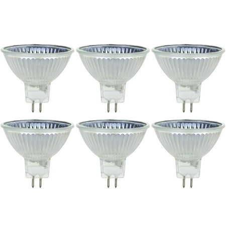 6 Pack Sunlite 50 Watt, 38° Flood, MR16 Mini Reflector with Cover Guard, GU5.3 Bi-Pin