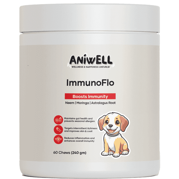 Aniwell ImmunoFlo Dog Allergy Relief Chews – Immune Support & Anti Itch for Dogs | Astragalus, Moringa, Neem, Probiotics | Dog Yeast Infection & Seasonal Allergy Supplement | Soft Chews