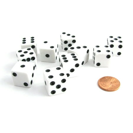 Dice Set Gift Box - Koplow Games Set of 10 Six Sided Square Opaque 16mm D6 Dice - White with Black Pip Die #01990