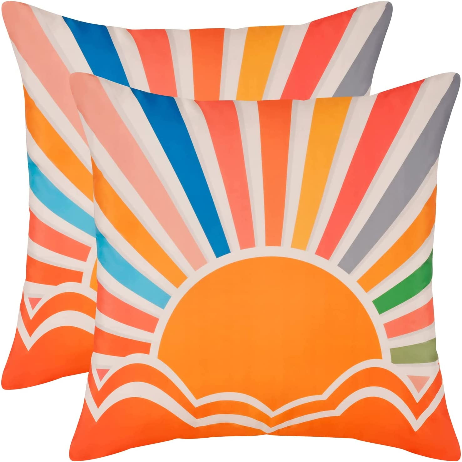 BLEUM CADE Fall Outdoor Throw Pillow Covers Set of 2,Autumn Orange Waterproof Decorative Pillow Covers for Couch,18x18 Inch