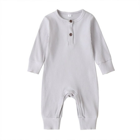 

Newborn Infant Unisex Baby Boy Girl Button Solid Romper Bodysuit Long Sleeve One Piece Jumpsuit Clothes