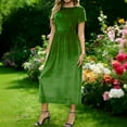 thumbnail image 7 of MELDVDIB Velvet Dresses for Women Back-Zip Crewneck Short Sleeve Summer Dress Fashion Casual Solid Color Slim Light Weight Long Dress Outfits, 7 of 7