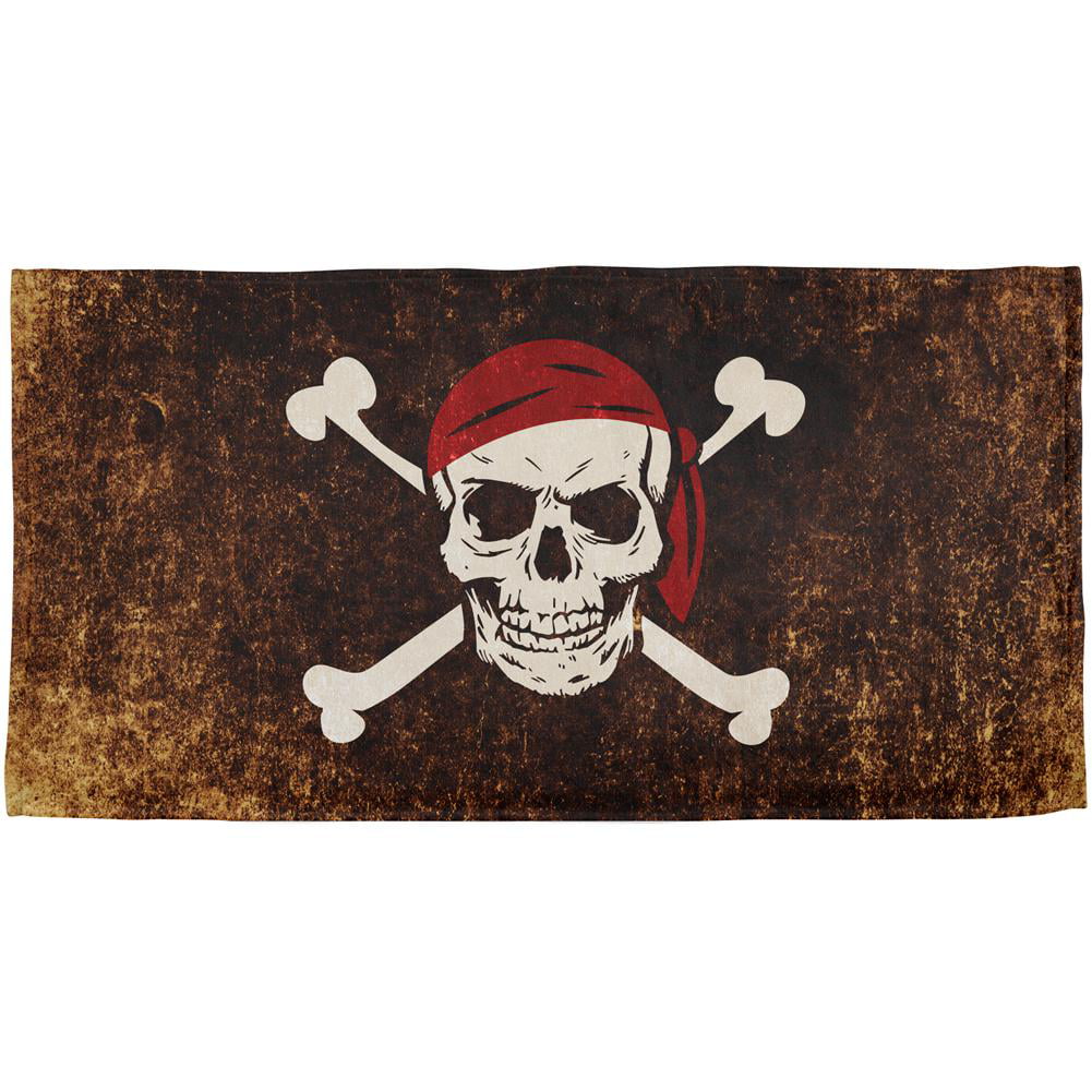 Jolly Roger Pirate Flag Distressed Grunge All Over Beach Towel ...