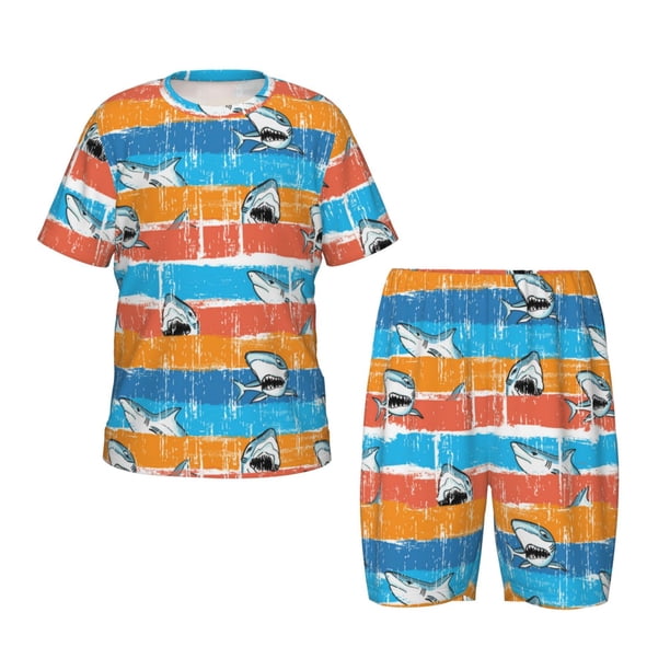 Balery Shark On Line Conjunto de Pijama Infantil de Manga Corta con Estampado – Ropa de Dormir de Algodón Suave-3X-Large