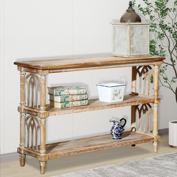 MDQMD Antique 3-Tier Console Table with Storage,47.24" Natural Wood Entryway Table for Living Room & Hallway