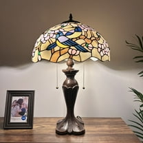 Tiffany Table Lamp Stained Glass Magpies Plum Flowers LED Bulbs Included For Living Room Bedroom Bedside 16"W*16"D*24"H