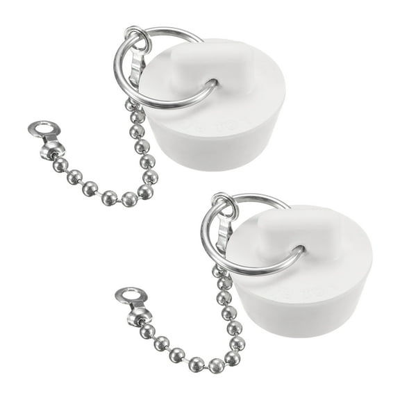 2 Pcs Tub Stoppers, Rubber Bathtub Stoppers Drain Plug 7/8" to 1" and 15" Beaded Chain, White
