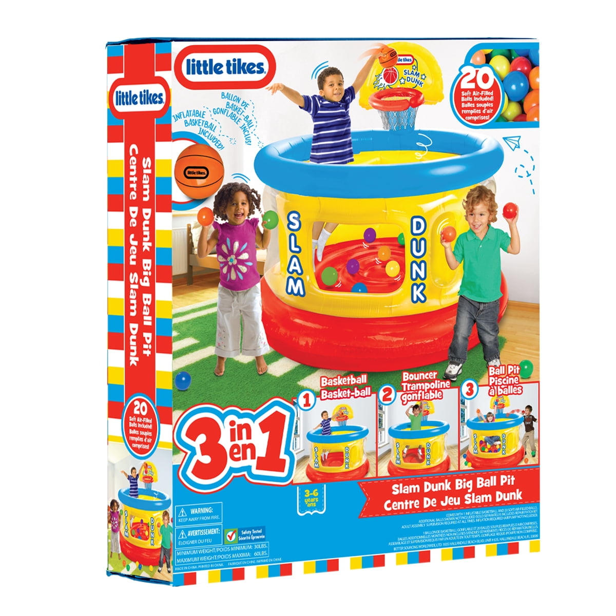 Little Tikes Slam Dunk Big Ball Pit, Inflatable Basketball Hoop and Balls for Kids Ages 3-6