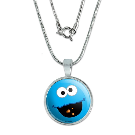 Sesame Street Cookie Monster Face 0.75" Pendant with Sterling Silver Plated Chain