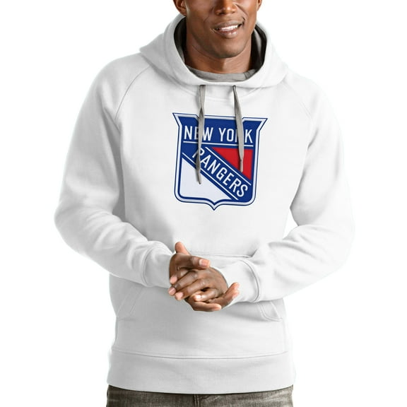 Men's Antigua White New York Rangers Logo Victory Pullover Hoodie