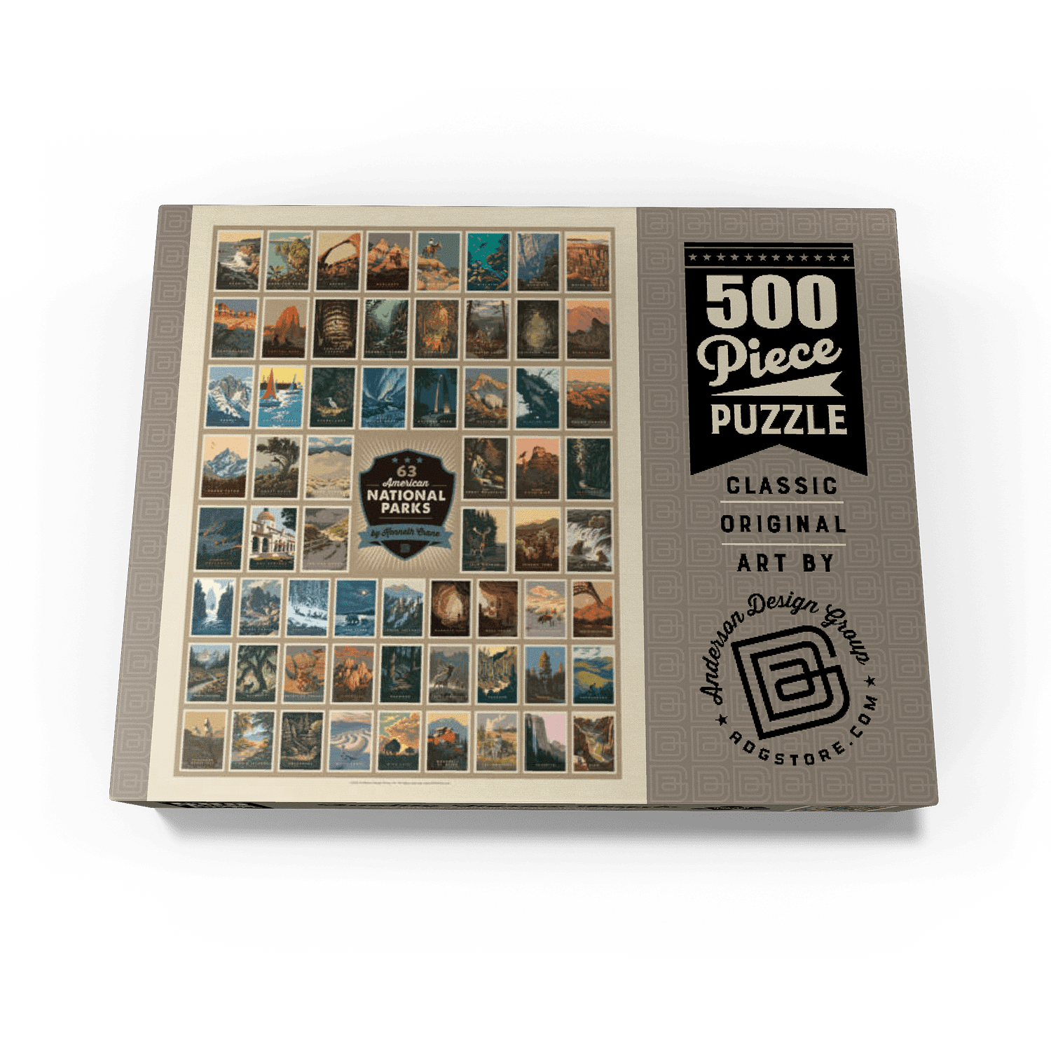MyPuzzle - 63 American National Parks: By Kenneth Crane, Vintage Poster - Premium 500 Piece Jigsaw Puzzle for Adults