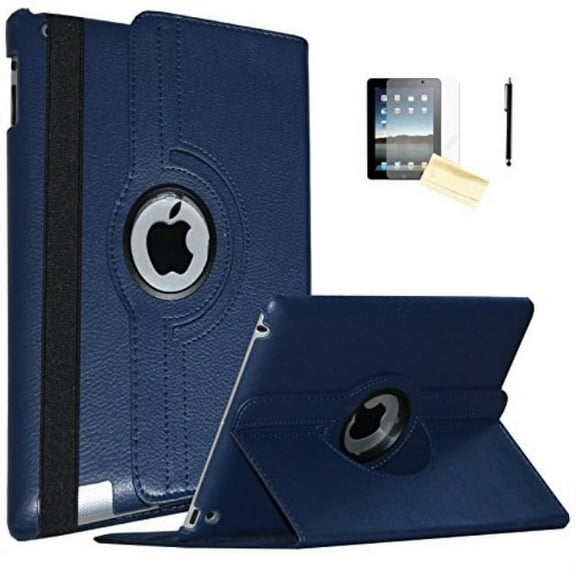iPad 2 Case, iPad 3 Case, iPad 4 Case, JYtrend (R) Rotating Stand Smart Case Cover Magnetic Auto Wake Up/Sleep For iPad 2/3/4 A1395 A1396 A1397 A1403 A1416 A1430 A1458 A1459 Â A1460 (Navy Blue)