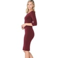 thumbnail image 6 of Womens 3/4 Quarter Sleeve Bodycon Fitted Knee Length Midi Dress, 6 of 7